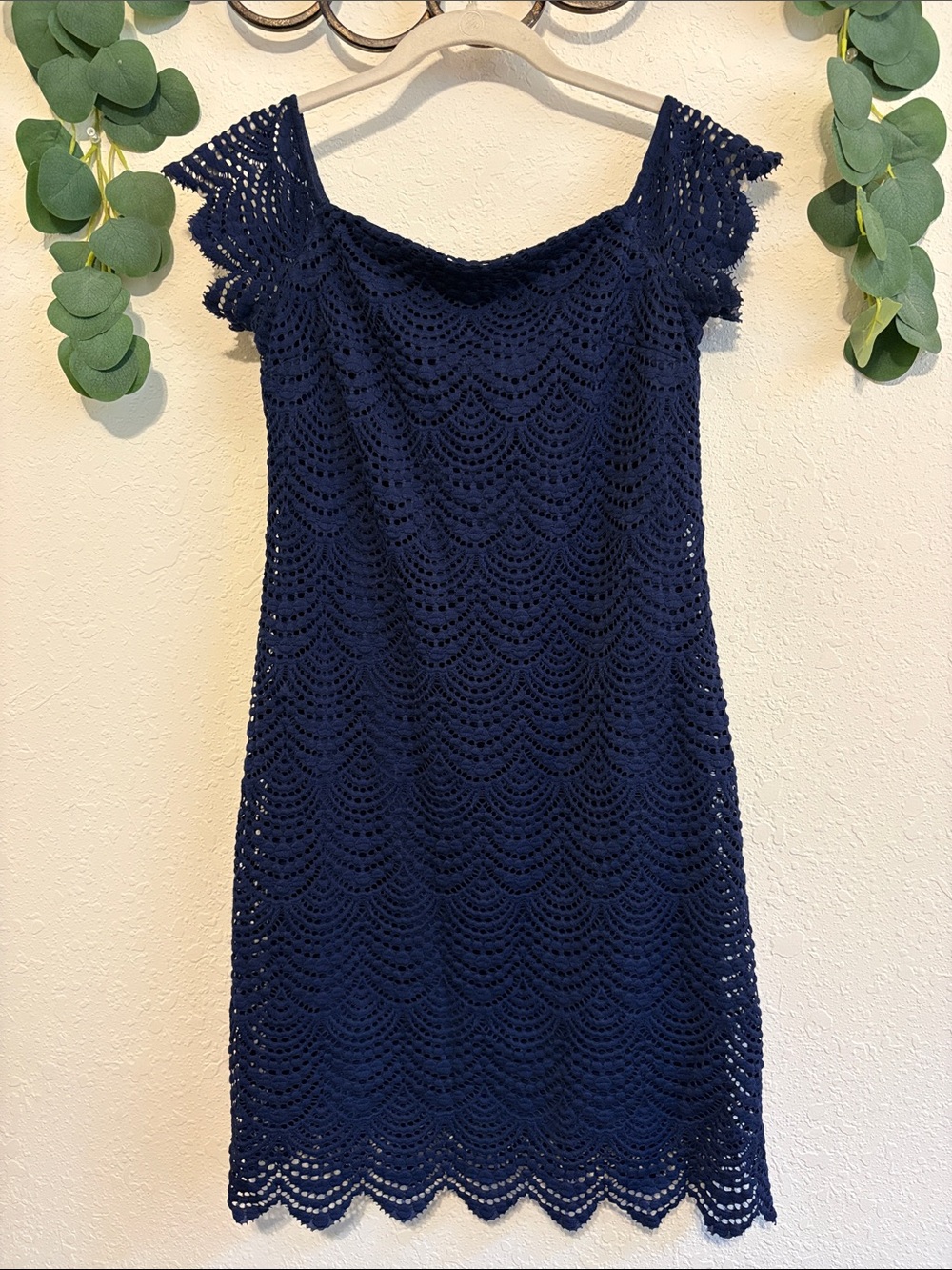 Lilly Pulitzer Jade Navy Blue Off-Shoulder Lace Mini Dress💕